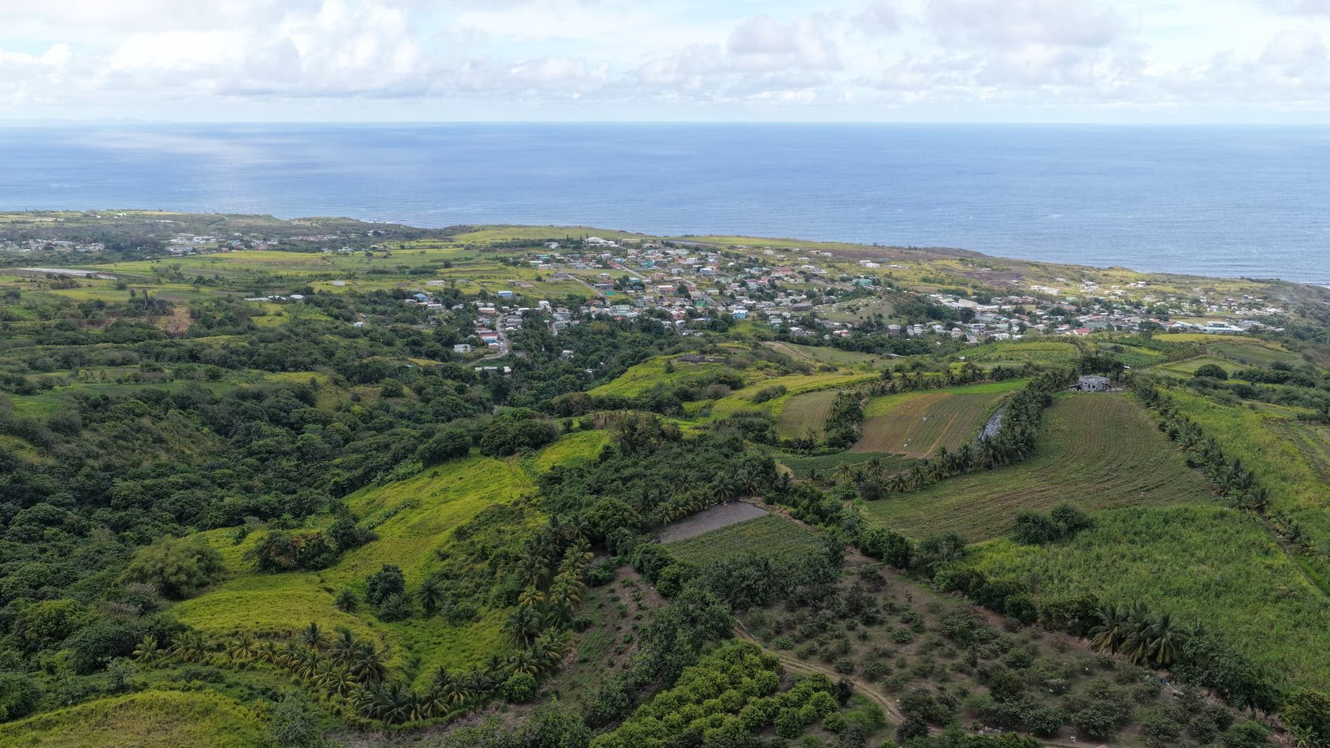 Aerial view of Green Hill Estate toward the sea