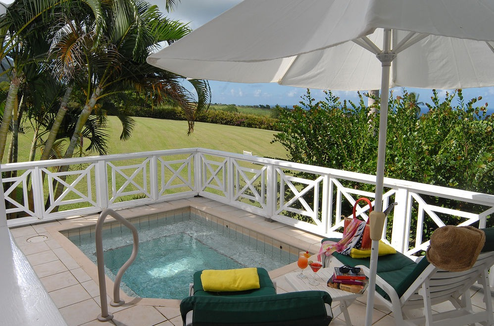 Plunge pool overlooking the lawns and sea