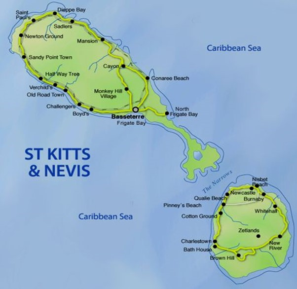 Map of St Kitts and Nevis